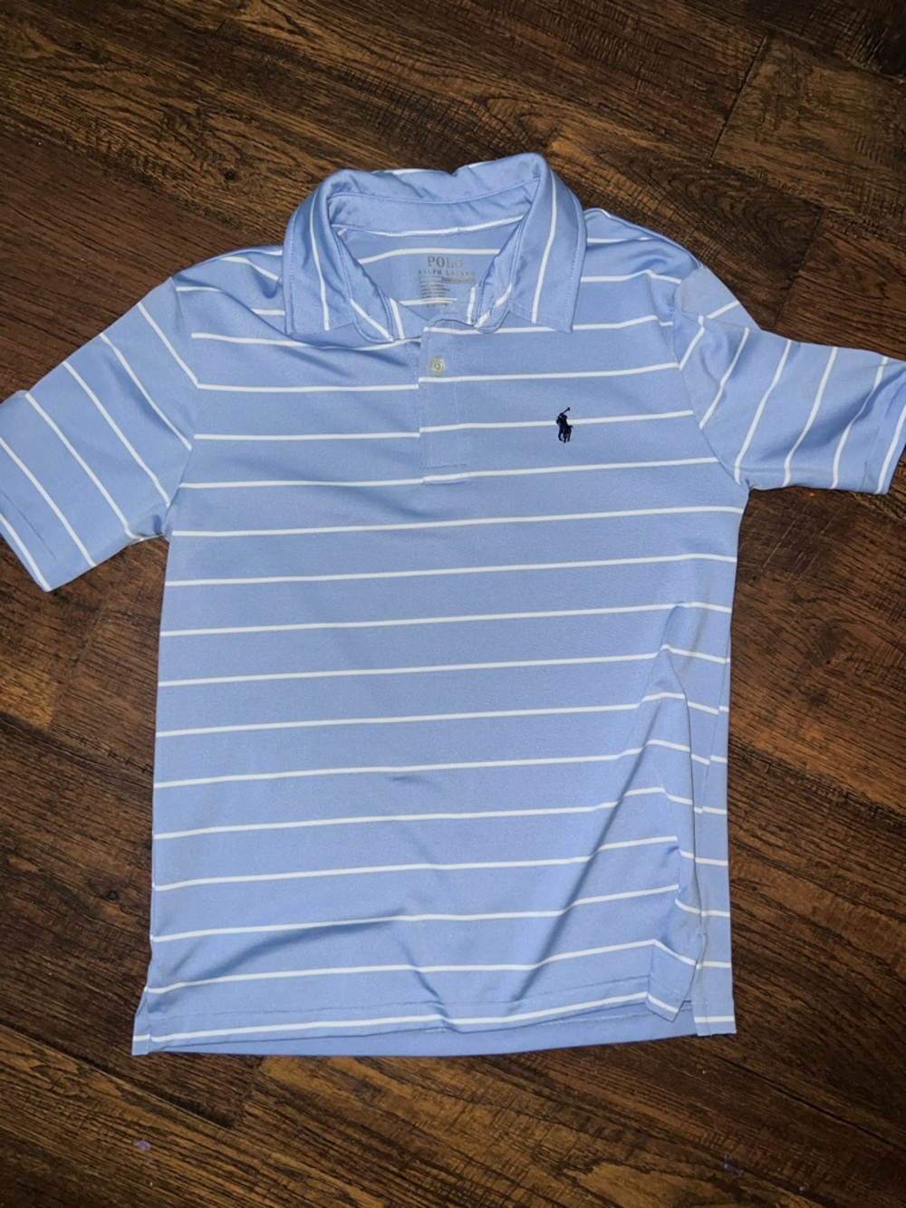 Polo by Ralph Lauren Light Blue and White Striped Performance Polo